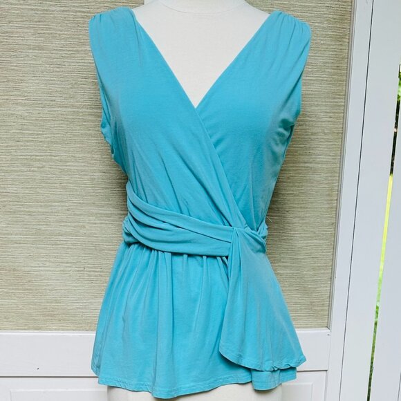 Garnet Hill Top Light Blue Peplum Dressy Shirt Business Casual Sleeveless Small - Picture 1 of 7